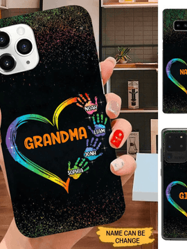 Heart Hand Print Grandma with Grandkids Mommy Auntie Personalized Phone Case