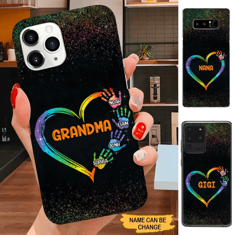 Heart Hand Print Grandma with Grandkids Mommy Auntie Personalized Phone Case Phone case FUEL