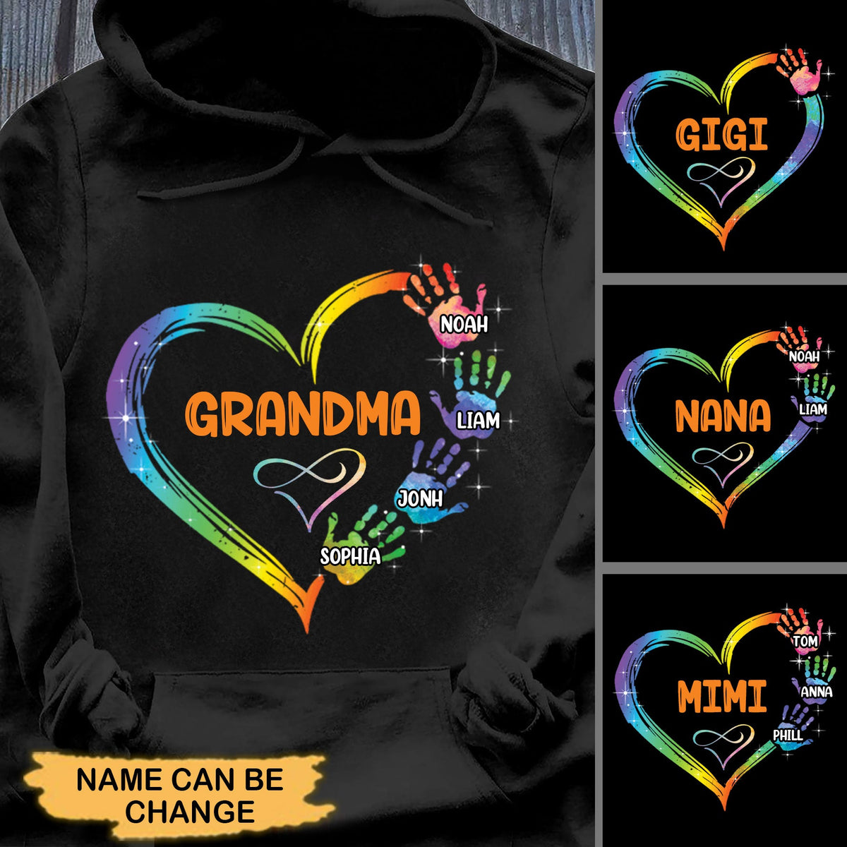 Heart Hand Print Grandma with Grandkids Mommy Auntie Personalized Shirt 2D T-shirt ShinyCustom - The Best Personalized Gift Store 