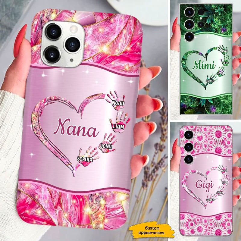 Heart Handprint Nana Mimi Gigi Mommy Grandma Personalized Phone Case SC293239
