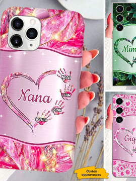 Heart Handprint Nana Mimi Gigi Mommy Grandma Personalized Phone Case SC293239