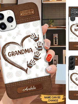 Heart Hands Print Grandma with Grandkids Leather Pattern Personalized Phone case SC1361