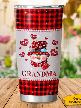 Heart Snowman Red Plaid Grandma Nana Mommy Personalized Tumbler SC101120