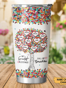 Heart Tree My Greatest Blessings Call Me Grandma Nana Mommy Personalized Tumbler SC01118