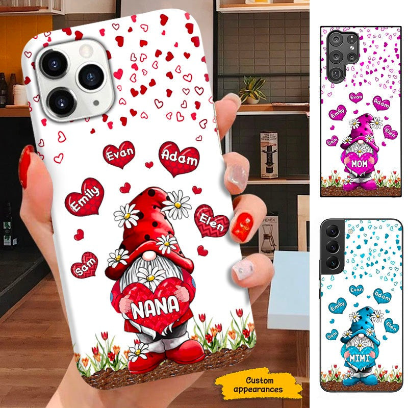 Hearts Gnome Nana Mimi Gigi Mom Grandma with Grandkids Personalized Phone Case SC253238