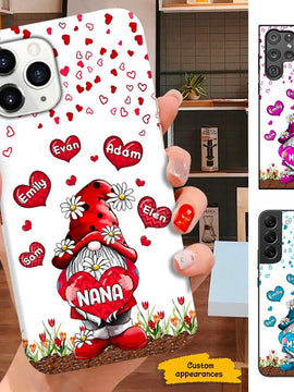 Hearts Gnome Nana Mimi Gigi Mom Grandma with Grandkids Personalized Phone Case SC253238