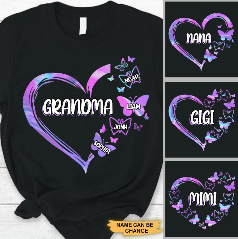 Hologram Butterflies Heart Grandma Mommy Aunite Personalized Shirt Apparel Gearment 