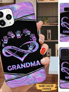 Hologram Heart Hand Prints Blessed to be called Grandma Personalized Phone Case