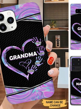 Hologram Heart Hands Print Grandma with Grandkids Mommy Auntie Personalized Phone Case