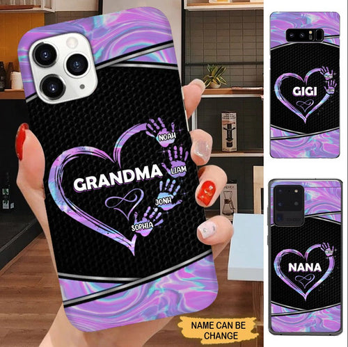 Hologram Heart Hands Print Grandma with Grandkids Mommy Auntie Personalized Phone Case Phone case FUEL 