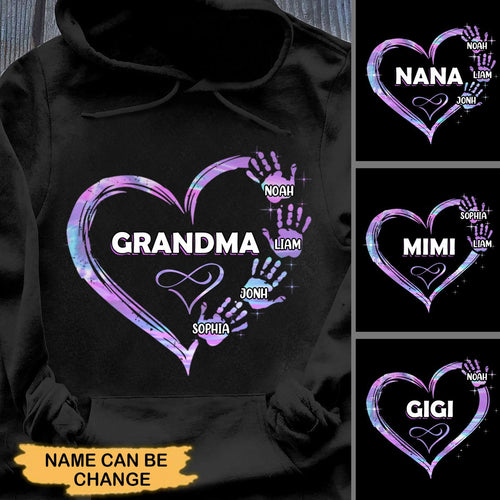 Hologram Heart Hands Print Grandma with Grandkids Mommy Auntie Personalized Shirt 2D T-shirt ShinyCustom - The Best Personalized Gift Store 