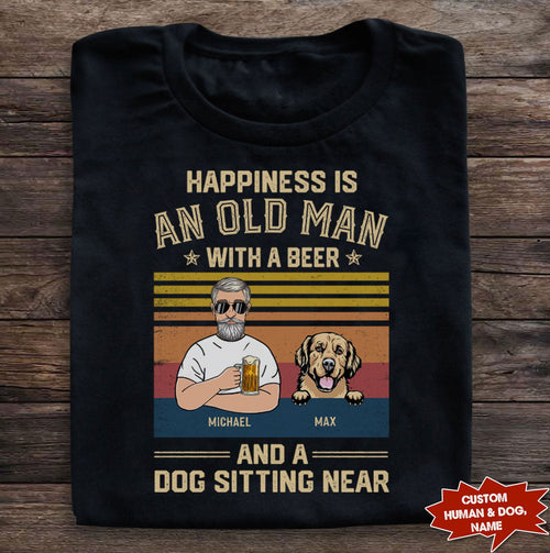Happiness is an old man with a beer and a dog Personalized Shirt Personalized ShinyCustom - The Best Personalized Gift Store 