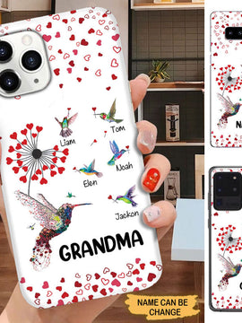 Hummingbird Dandelion Grandma with Grandkids Personlized Phone Case