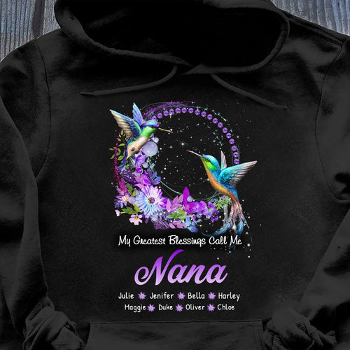Hummingbird Grandma with Grandkids Mommy Auntie Personalized Hoodie Shirt 2D T-shirt ShinyCustom - The Best Personalized Gift Store 