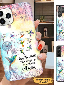 Hummingbird My greatest blessings call me Grandma Mommy Auntie Personalized Phone case