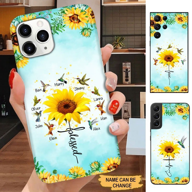 Hummingbird Sunflower Grandma with Grandkids Personalized Phone case Phone case FUEL 