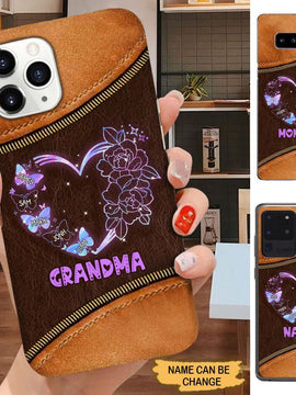 Leather Pattern Butterflies Grandma Personalized Phone Case