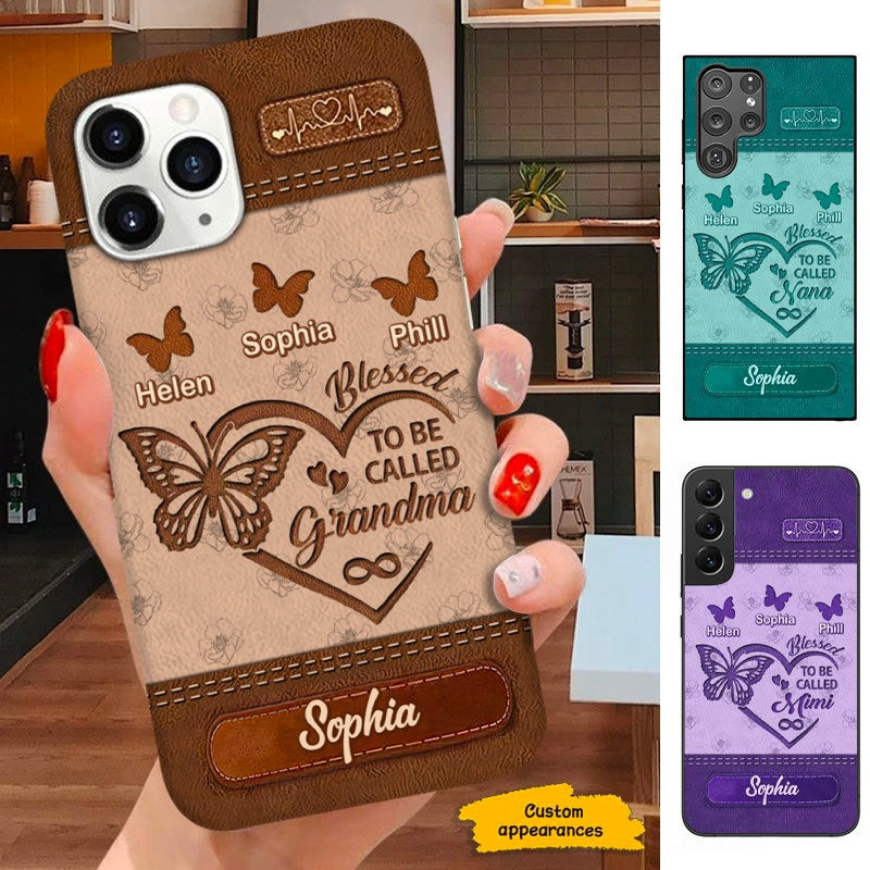Leather Pattern Butterfly Blessed To be called Grandma Nana Mimi Personalized Phone case SC261212