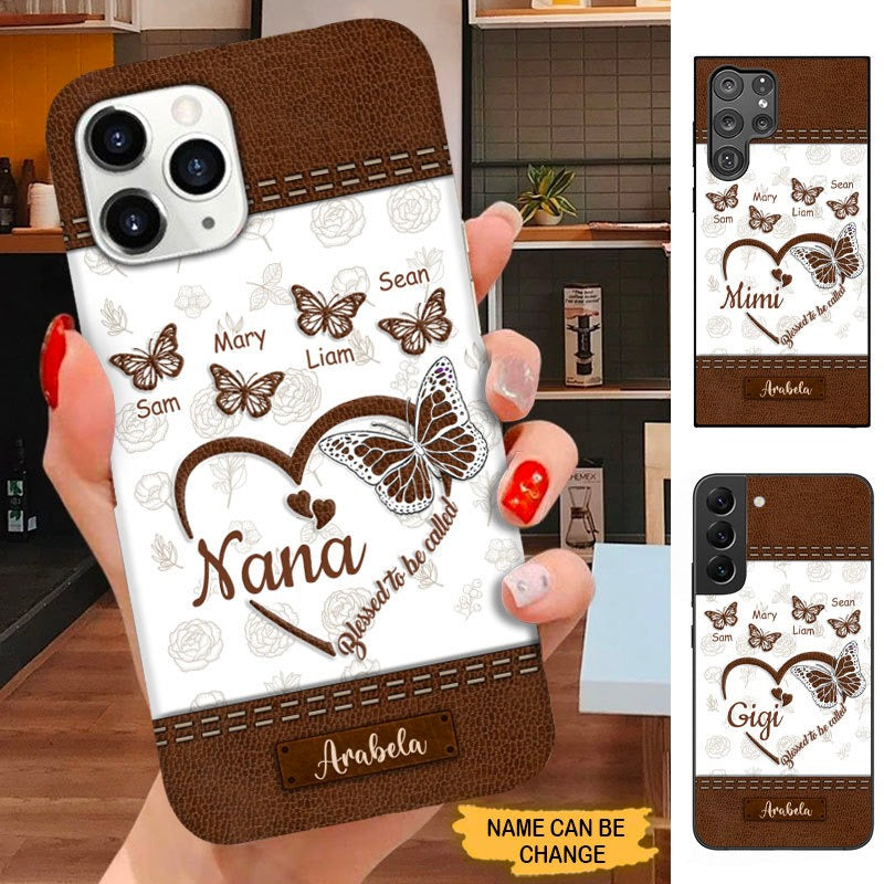 Leather Pattern Butterfly Blessed To be called Grandma Nana Mommy Personalized Phone case SC18107 Phone case ShinyCustom Phone Case 