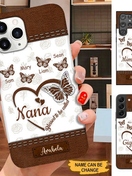 Leather Pattern Butterfly Blessed To be called Grandma Nana Mommy Personalized Phone case SC18107