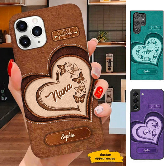 Leather Pattern Butterfly Heart Nana Mimi Gigi Grandma Personalized Phone Case SC261215