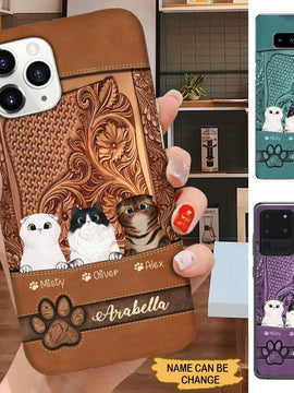 Leather Pattern Cat Lovers Personalized Phone case