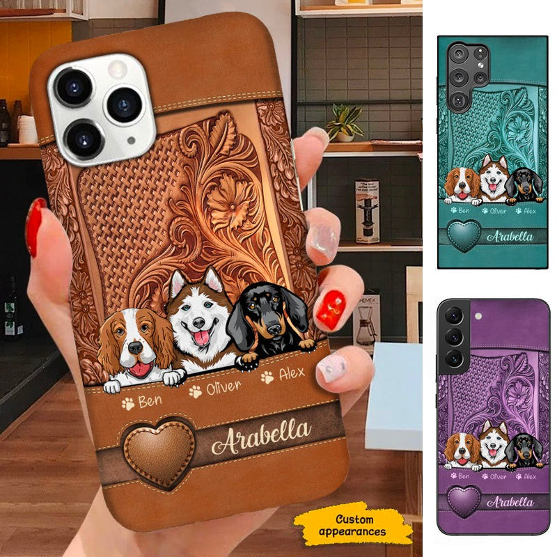 Leather Pattern Dog Mom Puppy Personalized Phone Case Leather Pattern Dog Mom Puppy Personalized Phone Case SC140111 Phone case ShinyCustom Phone Case