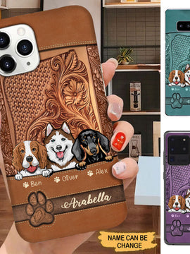 Leather Pattern Dog Mom Puppy Personalized Phone Case