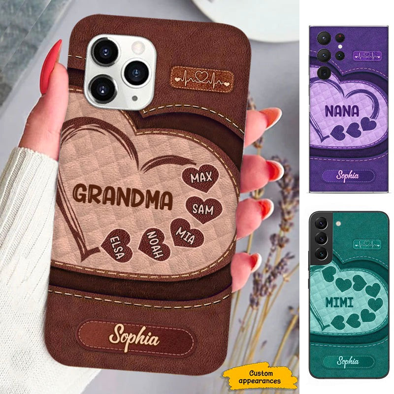 Leather Pattern Heart Grandma Mimi Personalized Phone Case SC303231