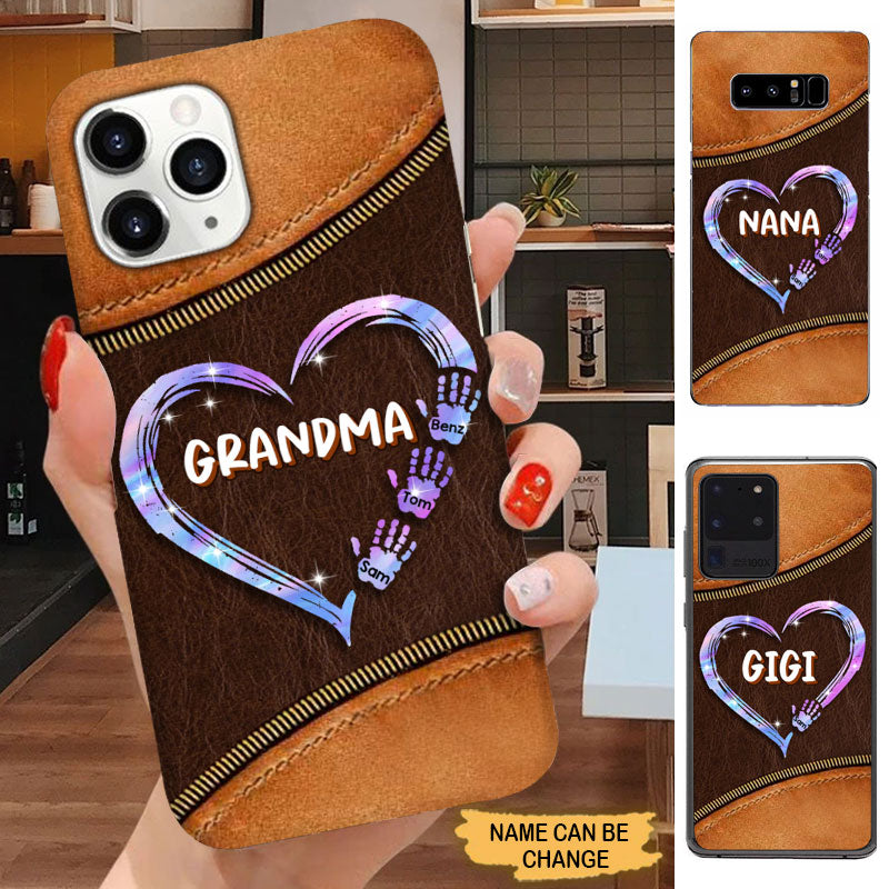 Leather Pattern Heart Hand Print Grandma Mommy Auntie Personalized Phone case Phone case FUEL 