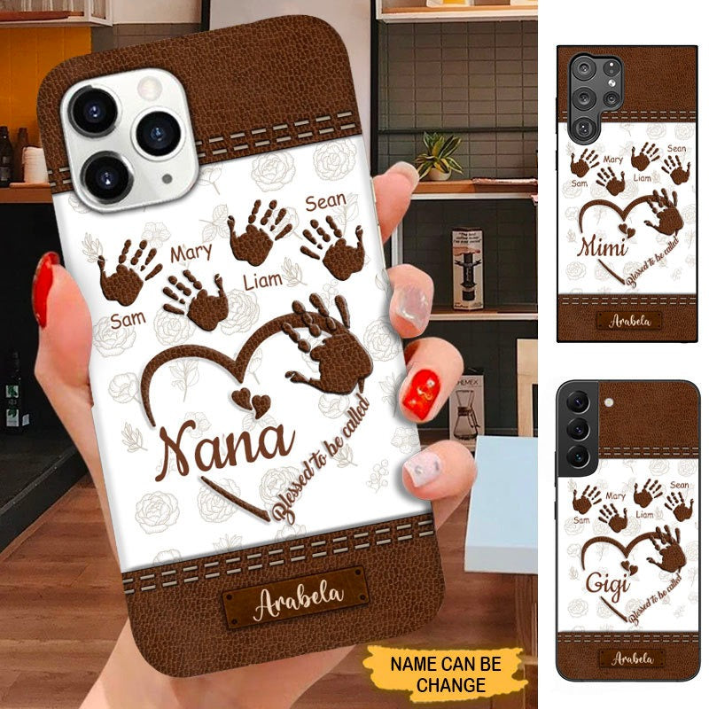 Leather Pattern Heart Handprint Blessed To be called Grandma Nana Mommy Personalized Phone case SC181013 Phone case ShinyCustom Phone Case 
