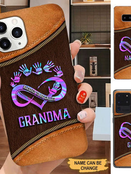 Leather Pattern Heart with Hand print Personalized Grandma Phone case