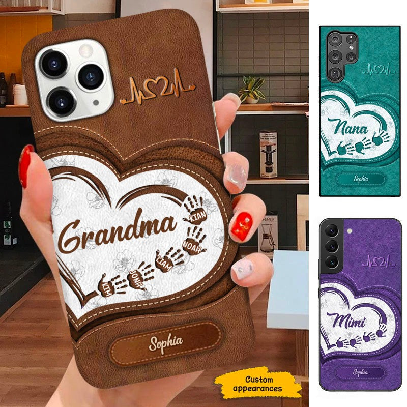 Leather pattern Handprint Grandma Mommy Auntie Personalized Phone case SC011206
