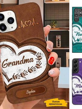 Leather pattern Handprint Grandma Mommy Auntie Personalized Phone case SC011206