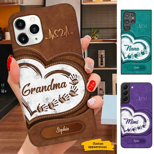 Leather pattern Handprint Grandma Mommy Auntie Personalized Phone case SC011206