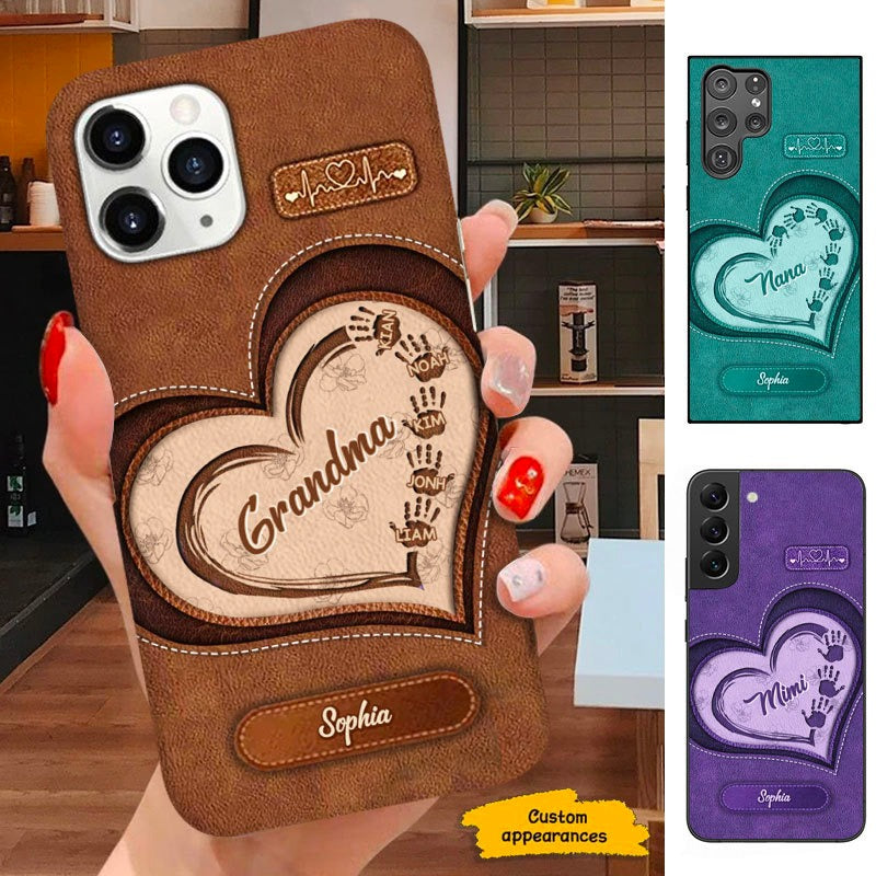 Leather pattern Handprint Grandma Mommy Auntie Personalized Phone case SC011208
