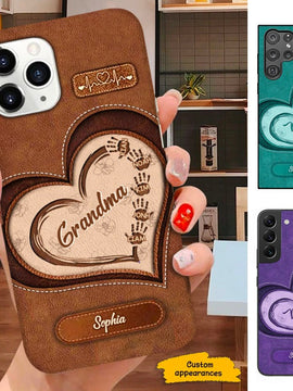 Leather pattern Handprint Grandma Mommy Auntie Personalized Phone case SC011208