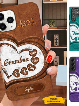 Leather pattern Heart Grandma Mommy Auntie Personalized Phone case SC011205