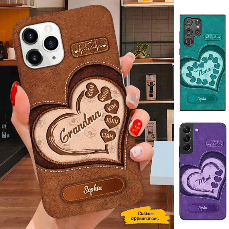 Leather pattern Heart Grandma Mommy Auntie Personalized Phone case SC011207