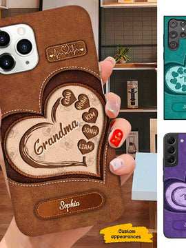 Leather pattern Heart Grandma Mommy Auntie Personalized Phone case SC011207