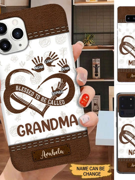 Leather pattern Heart hand print Grandma Mommy Auntie Personalized Phone case