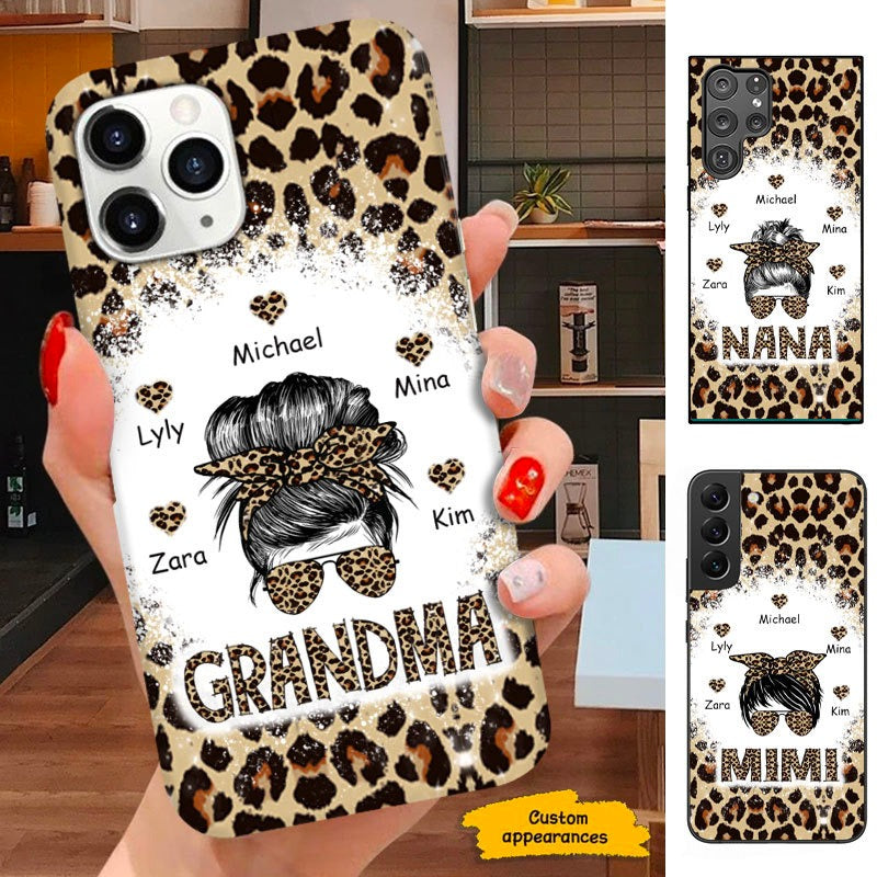 Leopard Bun Hair Grandma Nana Mimi Mom Personalized Phone case SC281211