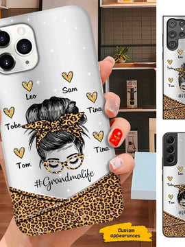 Leopard Bun Hair Grandma Nana Mommy Personalized Phone Case SC241110