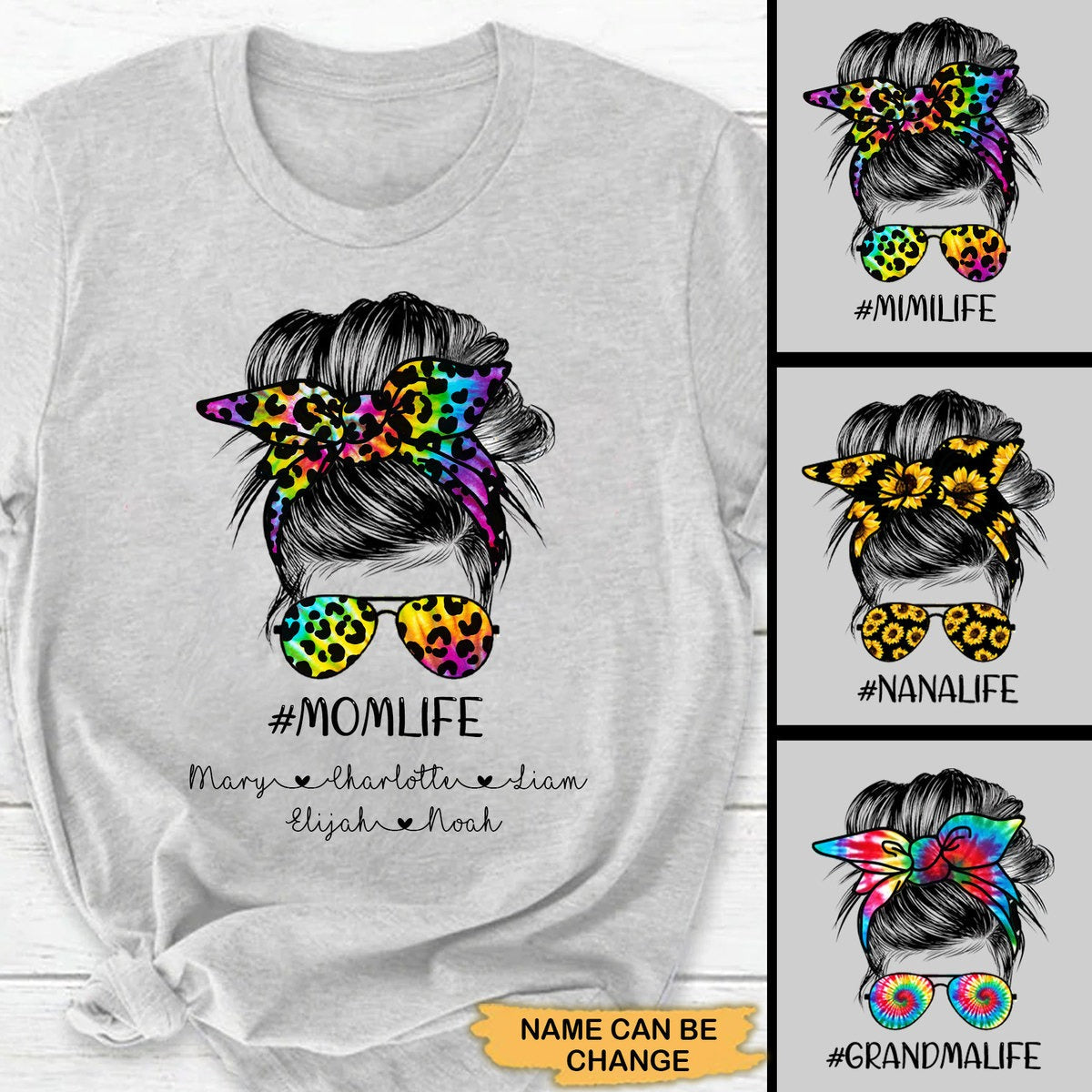 Leopard Bun Hair Momlife Nanalife Grandma Personalized Shirt T-Shirt Gearment 