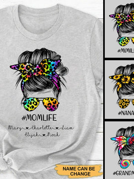 Leopard Bun Hair Momlife Nanalife Grandma Personalized Shirt