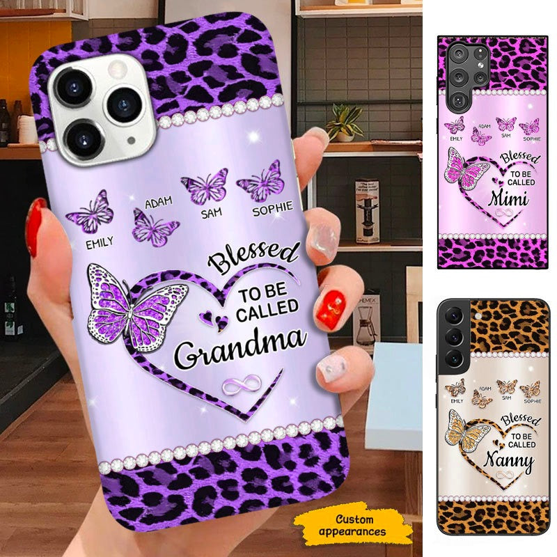 Leopard Butterfly Blessed To be called Grandma Nana Mimi Mom Personalized Phone Case SC23411