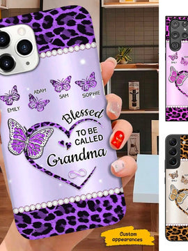 Leopard Butterfly Blessed To be called Grandma Nana Mimi Mom Personalized Phone Case SC23411