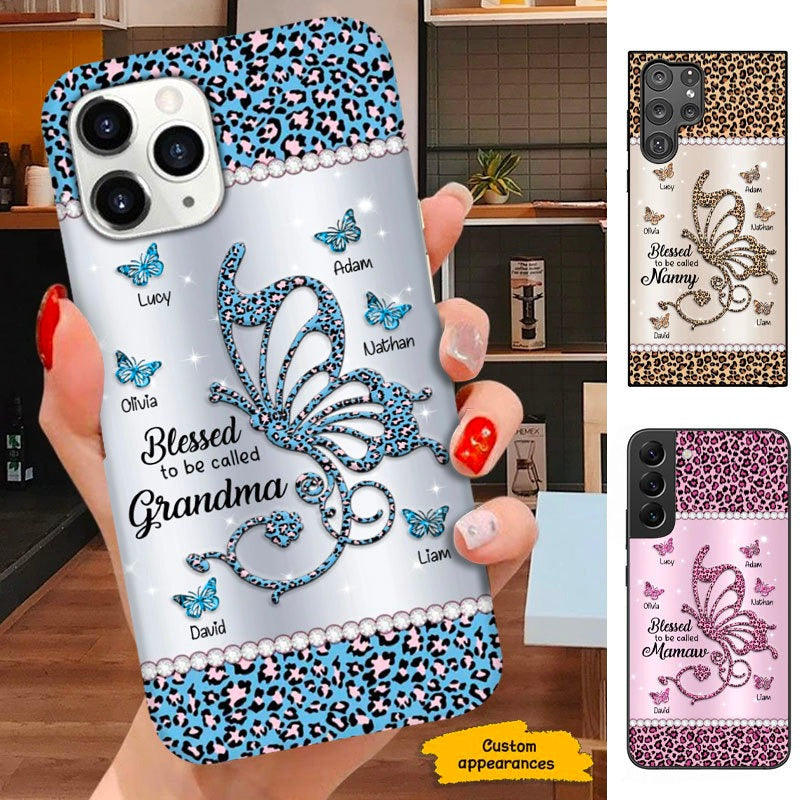 Leopard Butterfly Blessed To be called Grandma Nana Mimi Mom Personalized Phone Case SC23413