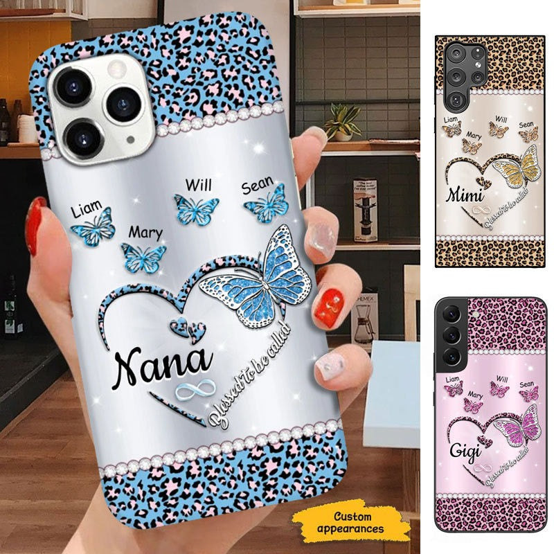 Leopard Butterfly Blessed To be called Grandma Nana Mimi Mom Personalized Phone Case SC23414