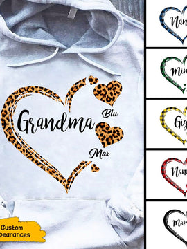 Leopard Heart Grandma Nana Mommy Personalized Hoodie Shirt SC241104